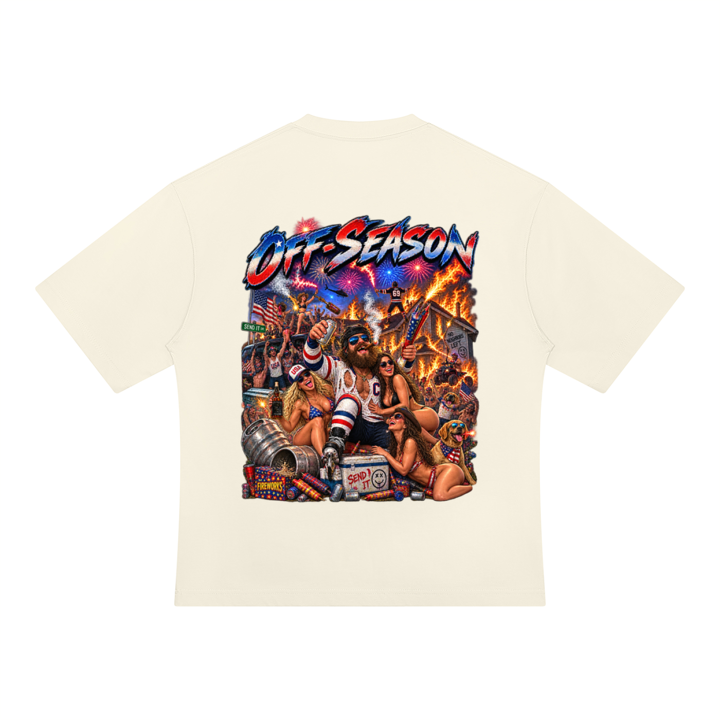 Off-Season Hockey Fireworks Oversized T-Shirt