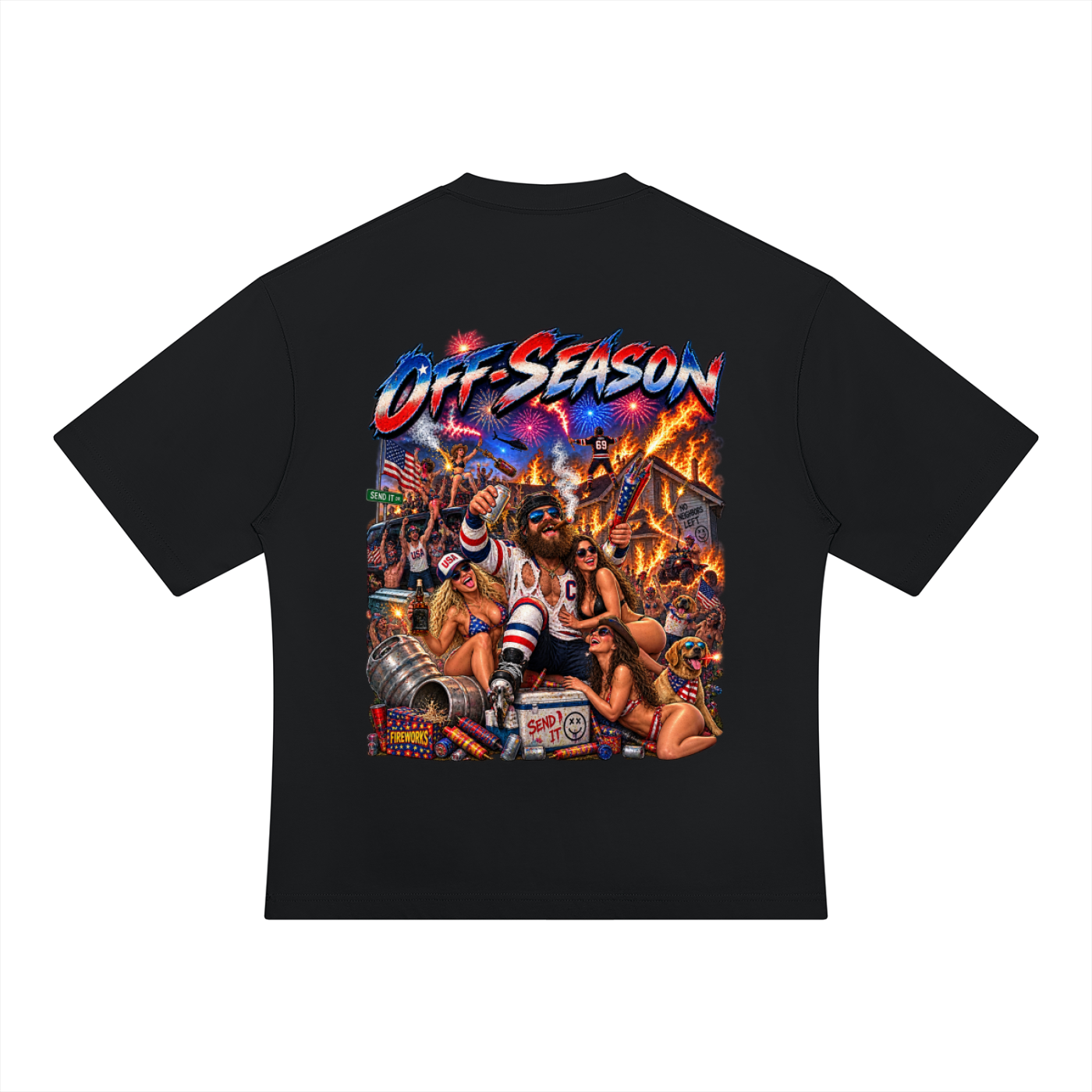 Off-Season Hockey Fireworks Oversized T-Shirt
