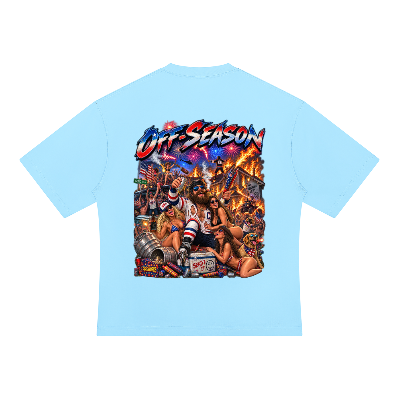 Off-Season Hockey Fireworks Oversized T-Shirt