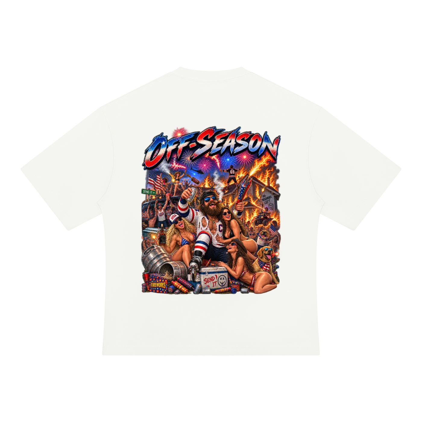 Off-Season Hockey Fireworks Oversized T-Shirt